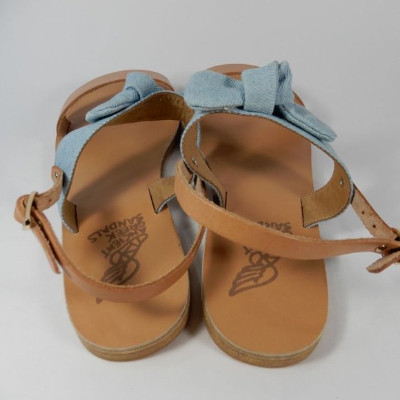 ANCIENT GREEK SANDALS Clio Slingback Size 40 9 Blue Denim Bow Tan Leather NEW - Picture 10 of 14
